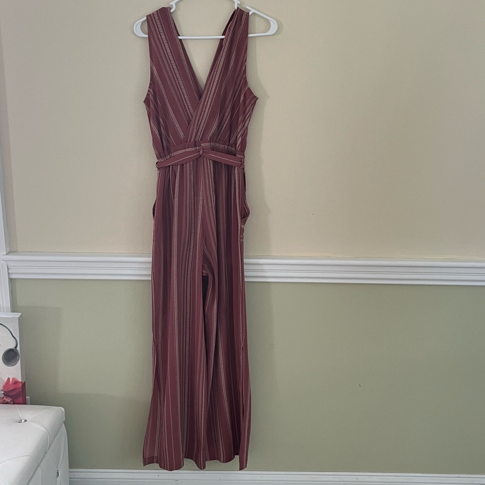MONTEAU Pink Mauve Striped Wide-Leg Sleeveless Jumpsuit with Tie Waist M NWOT - Picture 8 of 9